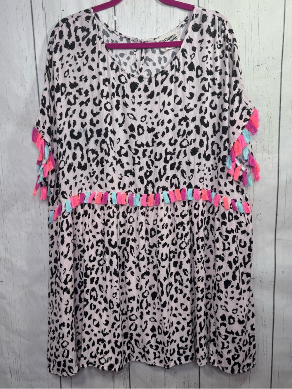 Savanna Jane Leopard Tassel Boho Tunic Dress Plus Size 3X Resort Beach Tropical